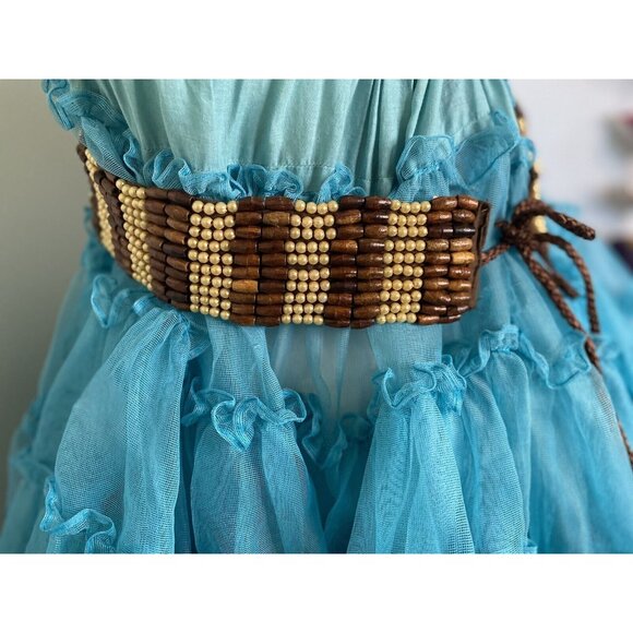 Baba L.A. Clothing Handmade‎ India Wood Faux Pearl Beaded Belt Tie Belt Vtg 32\